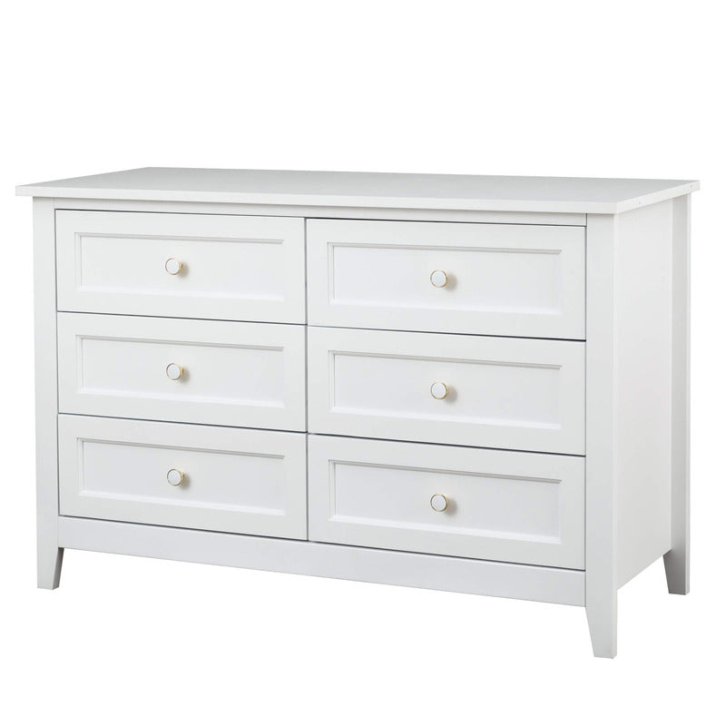 Retro White Solid Wood 6-Drawer Sideboard Storage Cabinet