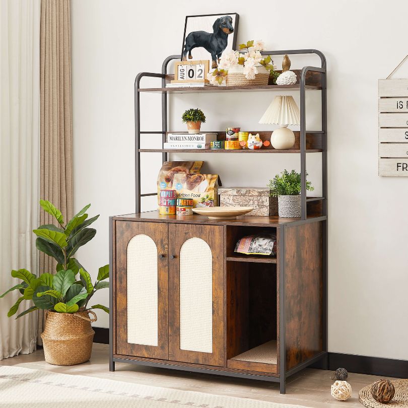 Rustic Hidden Cat Litter Box with Display Shelves