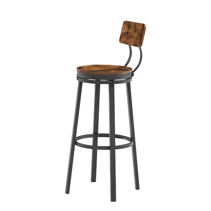 Rustic Swivel Bar Stool Set of 2 with Backrest