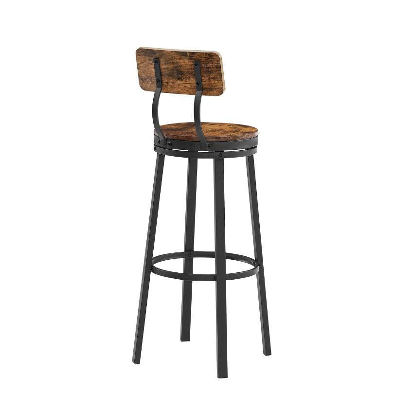 Rustic Swivel Bar Stool Set of 2 with Backrest