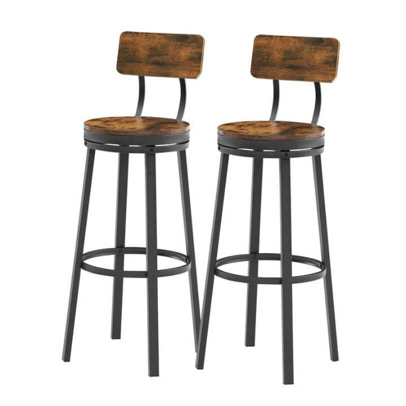 Rustic Swivel Bar Stool Set of 2 with Backrest