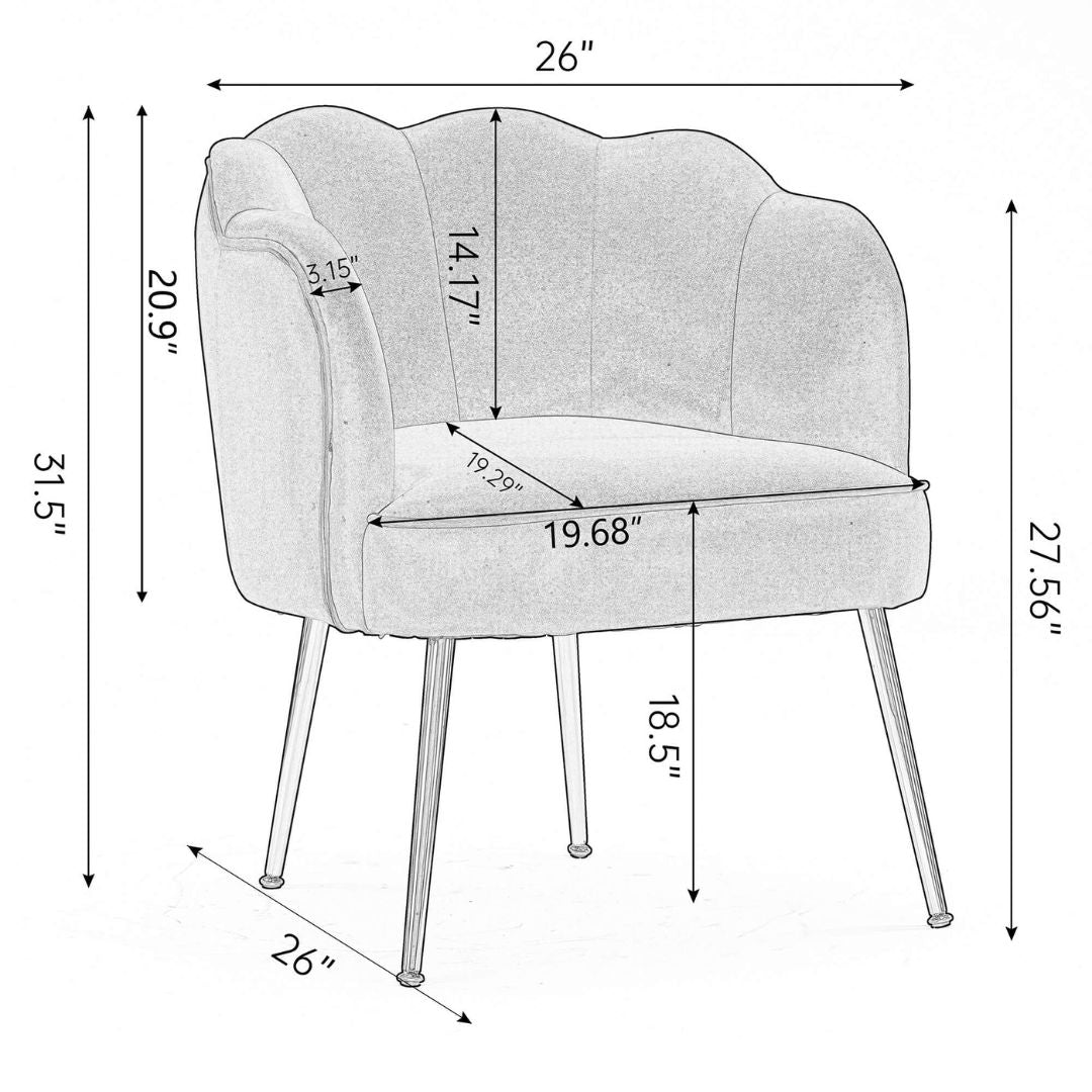 A dimension image of the Shell Shape Dark Green Armchair Accent Chair - with gold legs