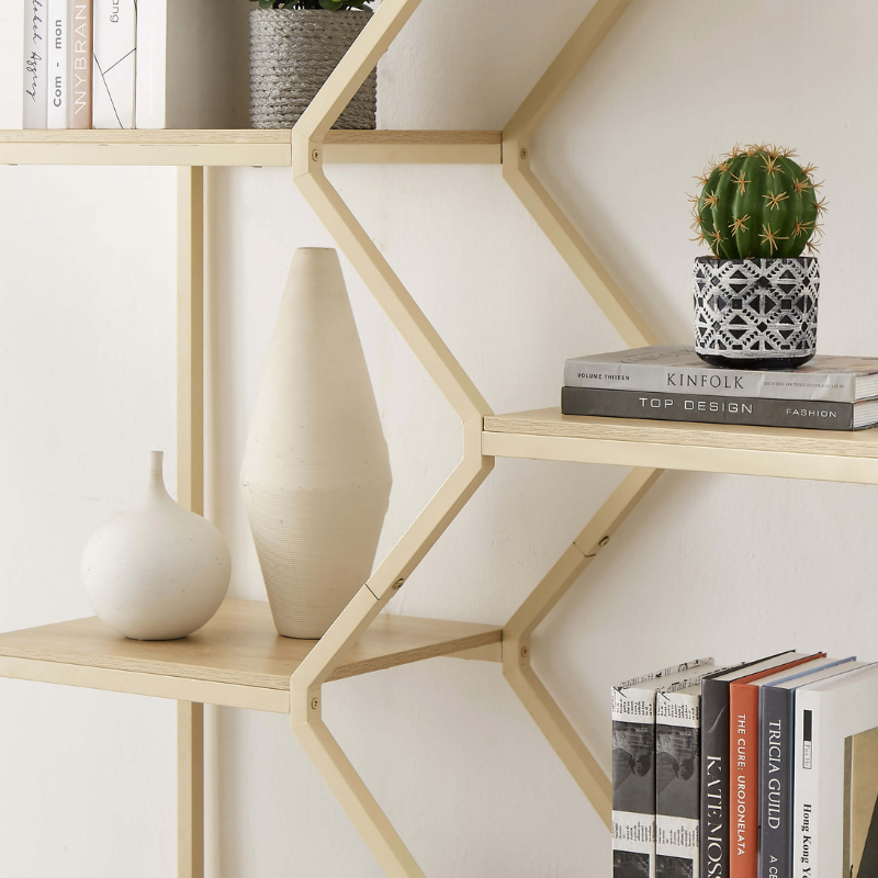 Stylish 7-tier Rattan Bookshelf with Cabinet