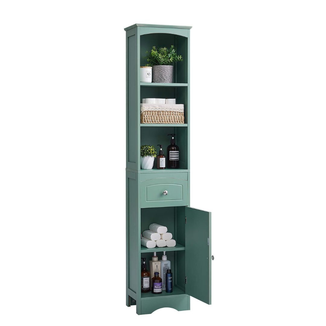 Tall Green Freestanding Storage Cabinet with Drawer