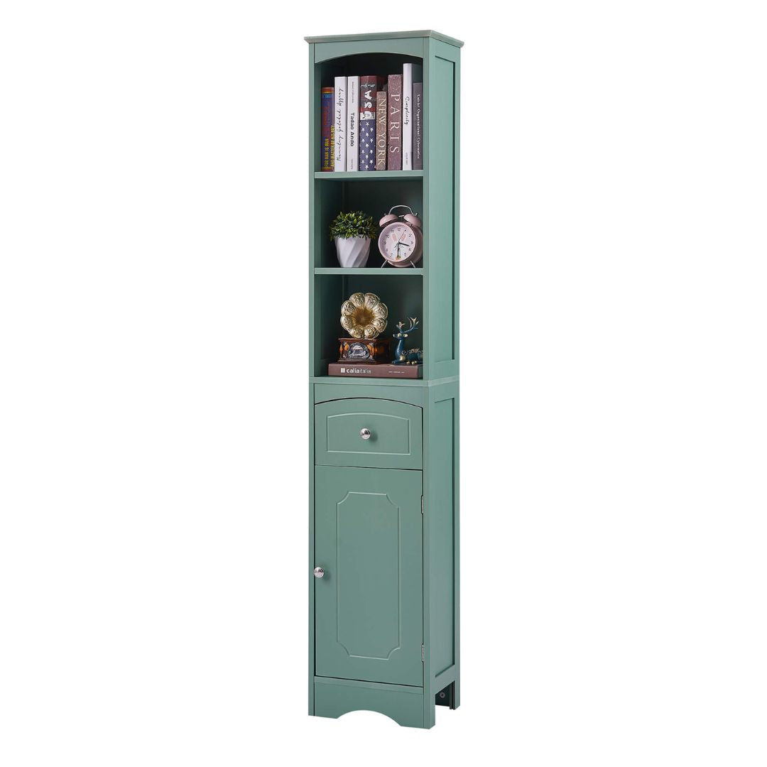 Tall Green Freestanding Storage Cabinet with Drawer