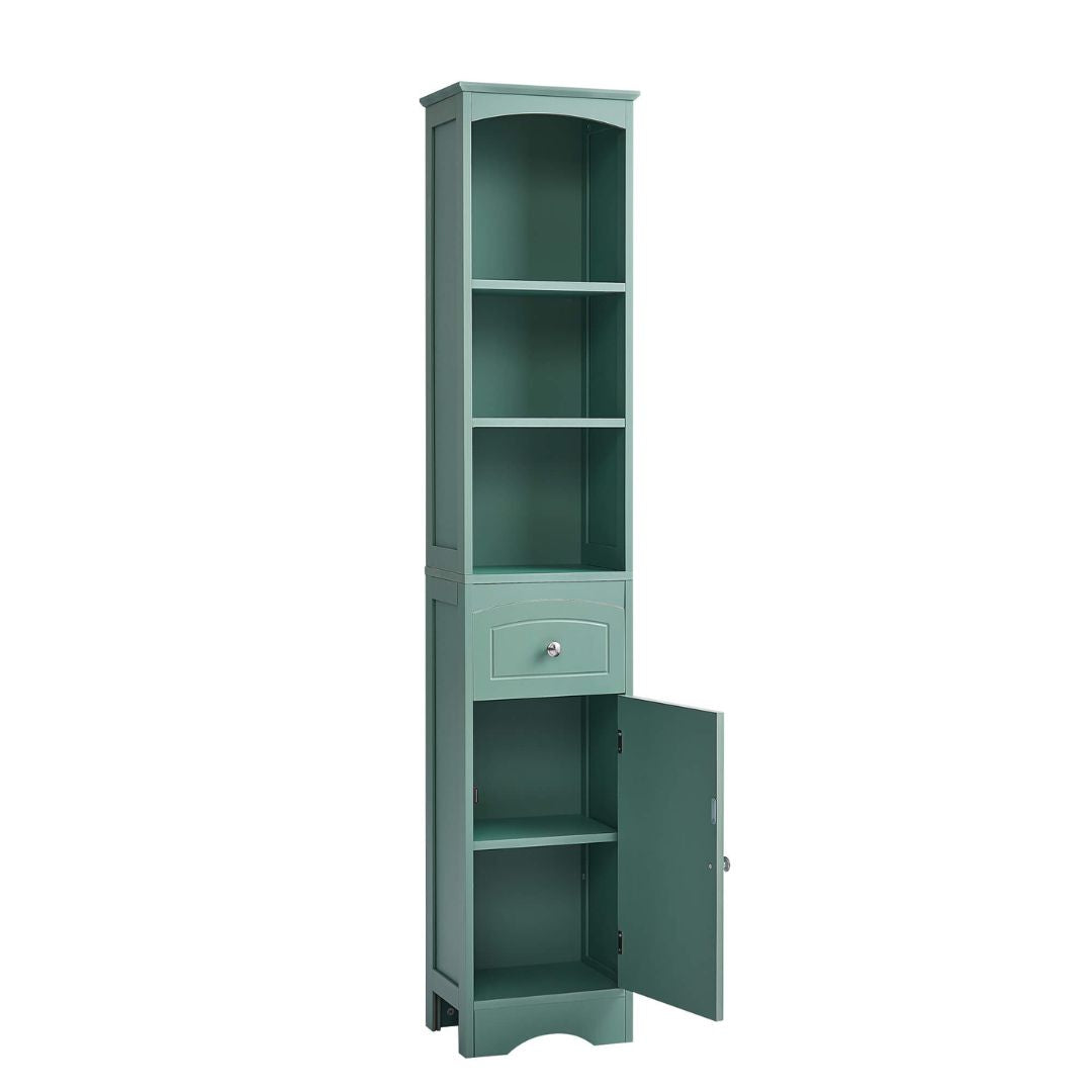 Open green storage cabinet