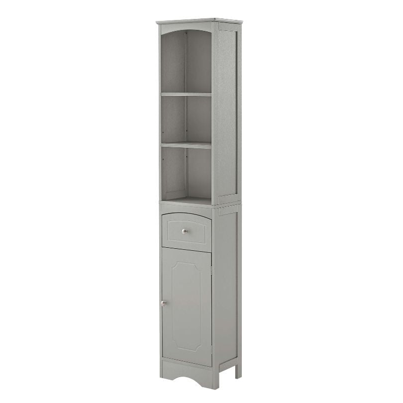 Tall Grey Freestanding Storage Cabinet with Drawer