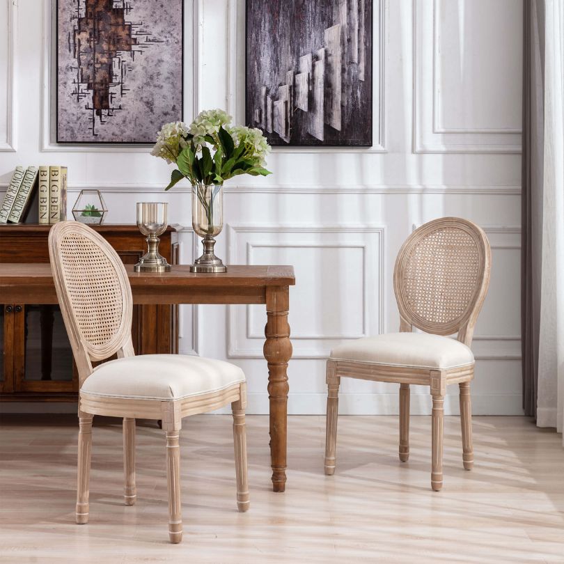 Traditional Beige French Rattan 2-Dining Chair