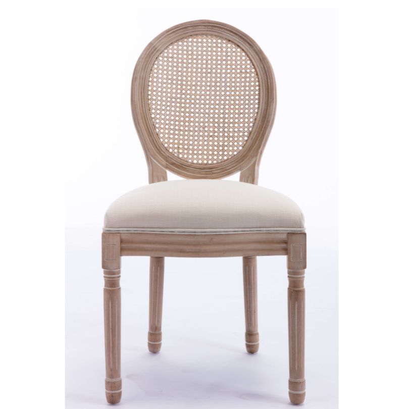  A view of a rattan Dining Chair in a white background