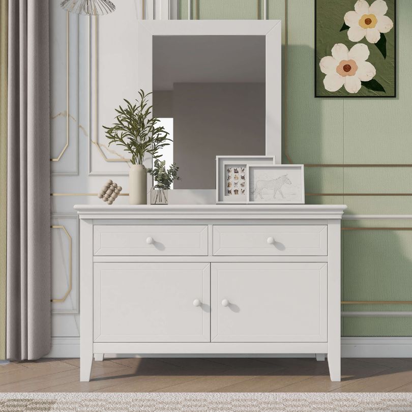 Traditional Concise White Solid Wood Dresser