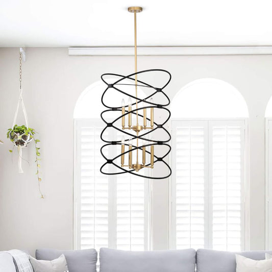 Transitional Gold & Matte Black Metal 2-Tier-Candle Chandelier