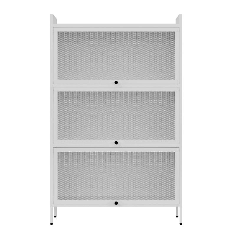 White 3-Tier Buffet Cabinet with Mesh Doors