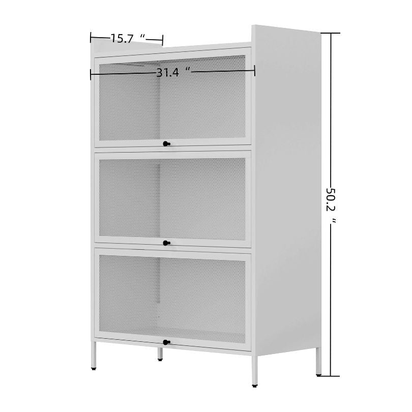 White 3-Tier Buffet Cabinet with Mesh Doors