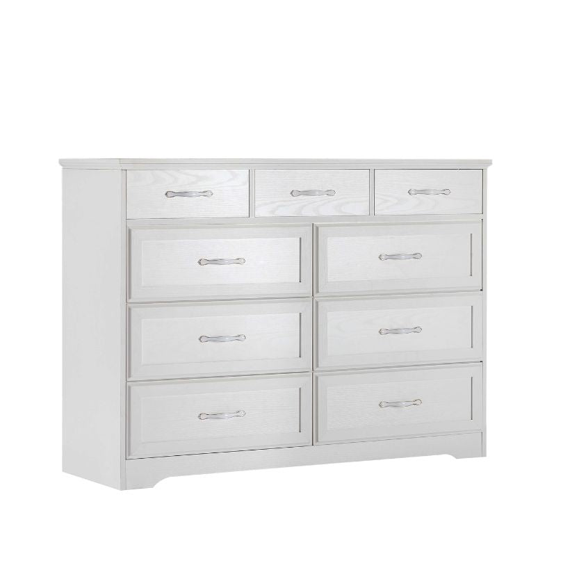 White 9-Drawers Double Dresser with Antique Handles