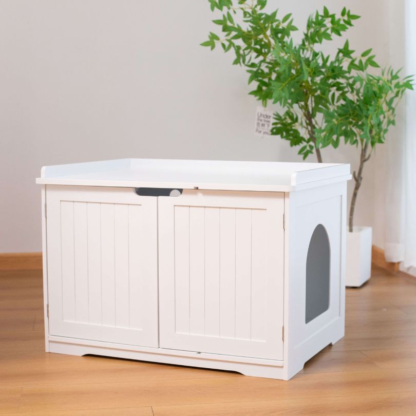 White Double Door Pet Cat Litter Box