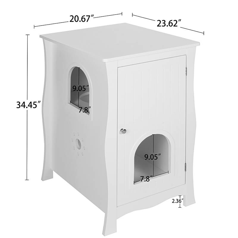 A dimension Image of our White Large Pet Crate Nightstand Hidden Cat Home 20.67" x 23.62" 