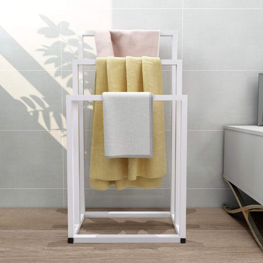 White Metal Freestanding 3-Tier Towel Rack Holder