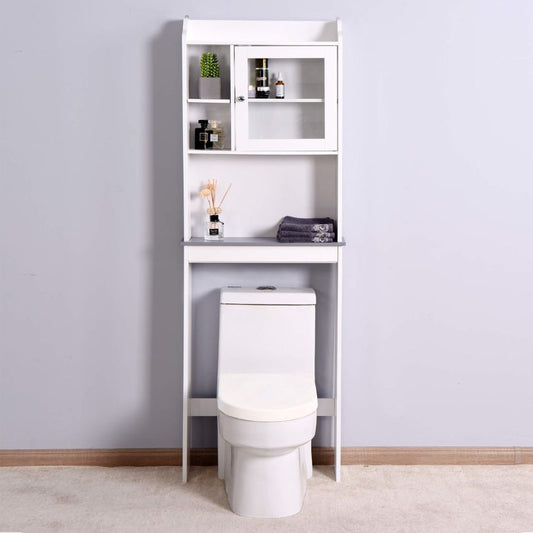 White Over-the-Toilet Cabinet with Adjustable Shelves and Door