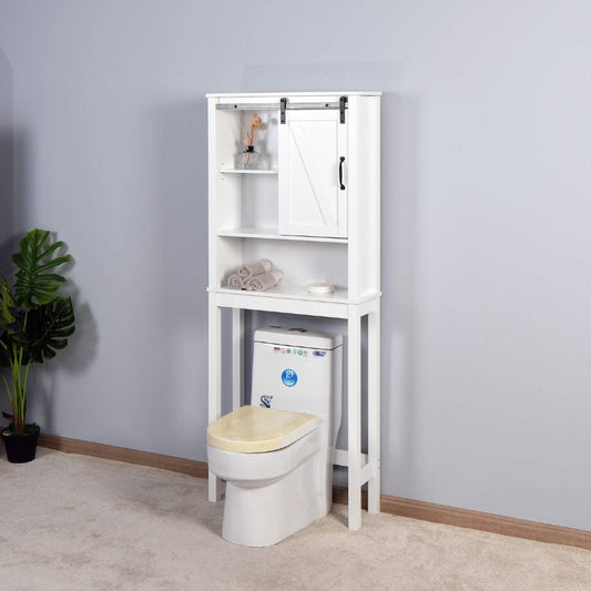 White Over-the-Toilet Cabinet with Barn door and Shelves