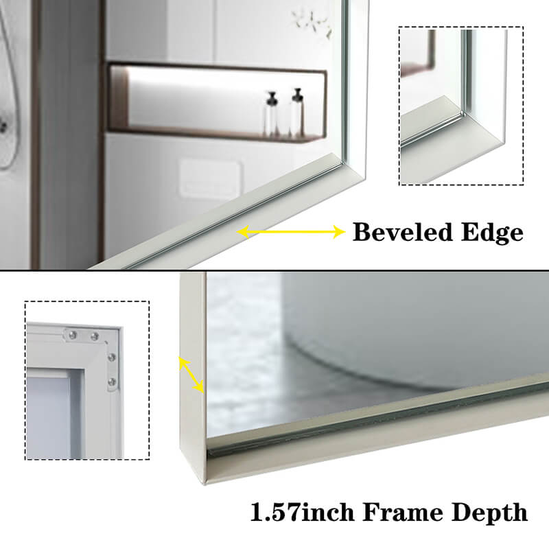 White Rectangular Wall-Mounted Beveled Bathroom Mirror - W40" x H30"