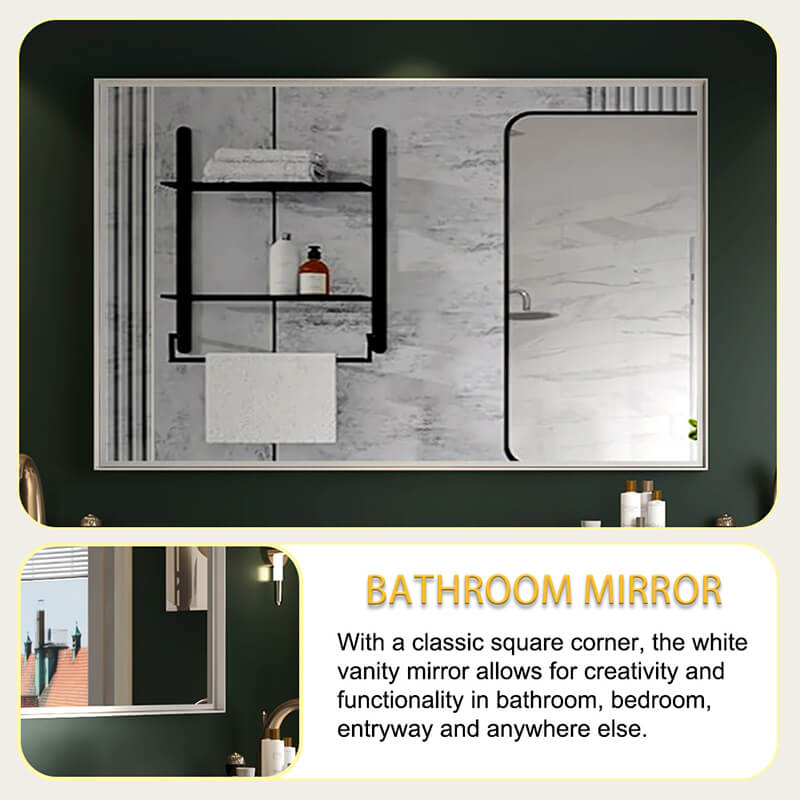 White Rectangular Wall-Mounted Beveled Bathroom Mirror - W40" x H30"