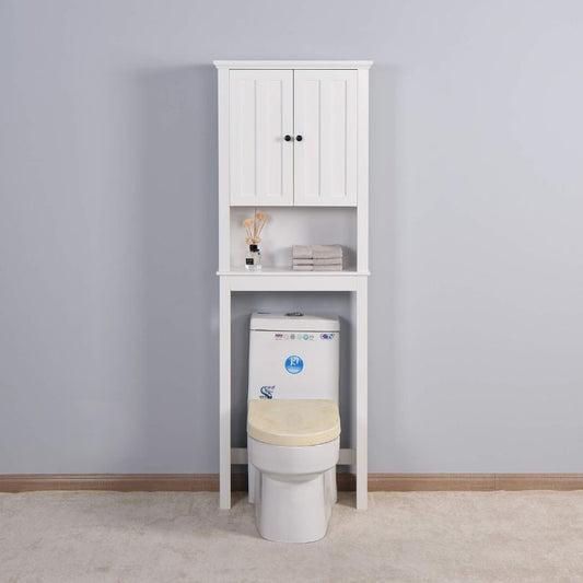 White Wood Over-the-Toilet Bathroom Cabinet with Doors