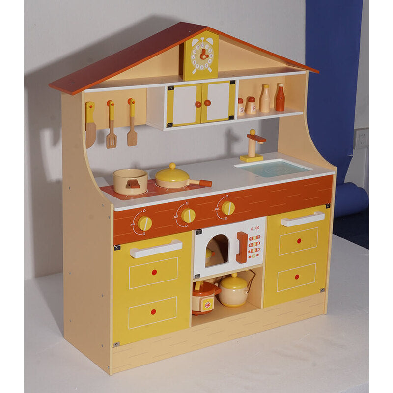 Yellow Wooden Pretend Play Kitchen Set for Kids Toddlers - 37.20"L