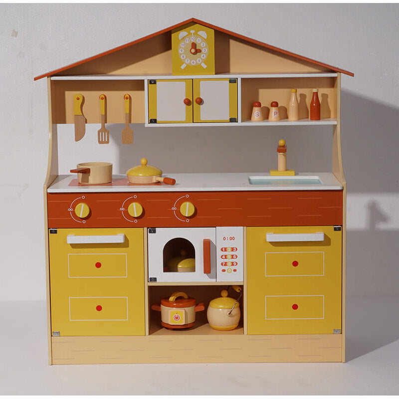 Yellow Wooden Pretend Play Kitchen Set for Kids Toddlers - 37.20"L