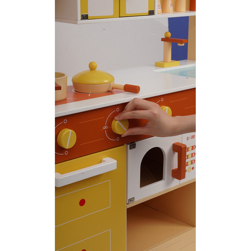 Yellow Wooden Pretend Play Kitchen Set for Kids Toddlers - 37.20"L