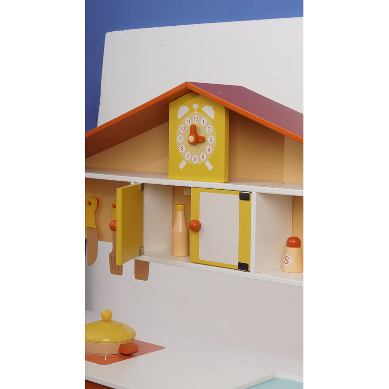 Yellow Wooden Pretend Play Kitchen Set for Kids Toddlers - 37.20"L